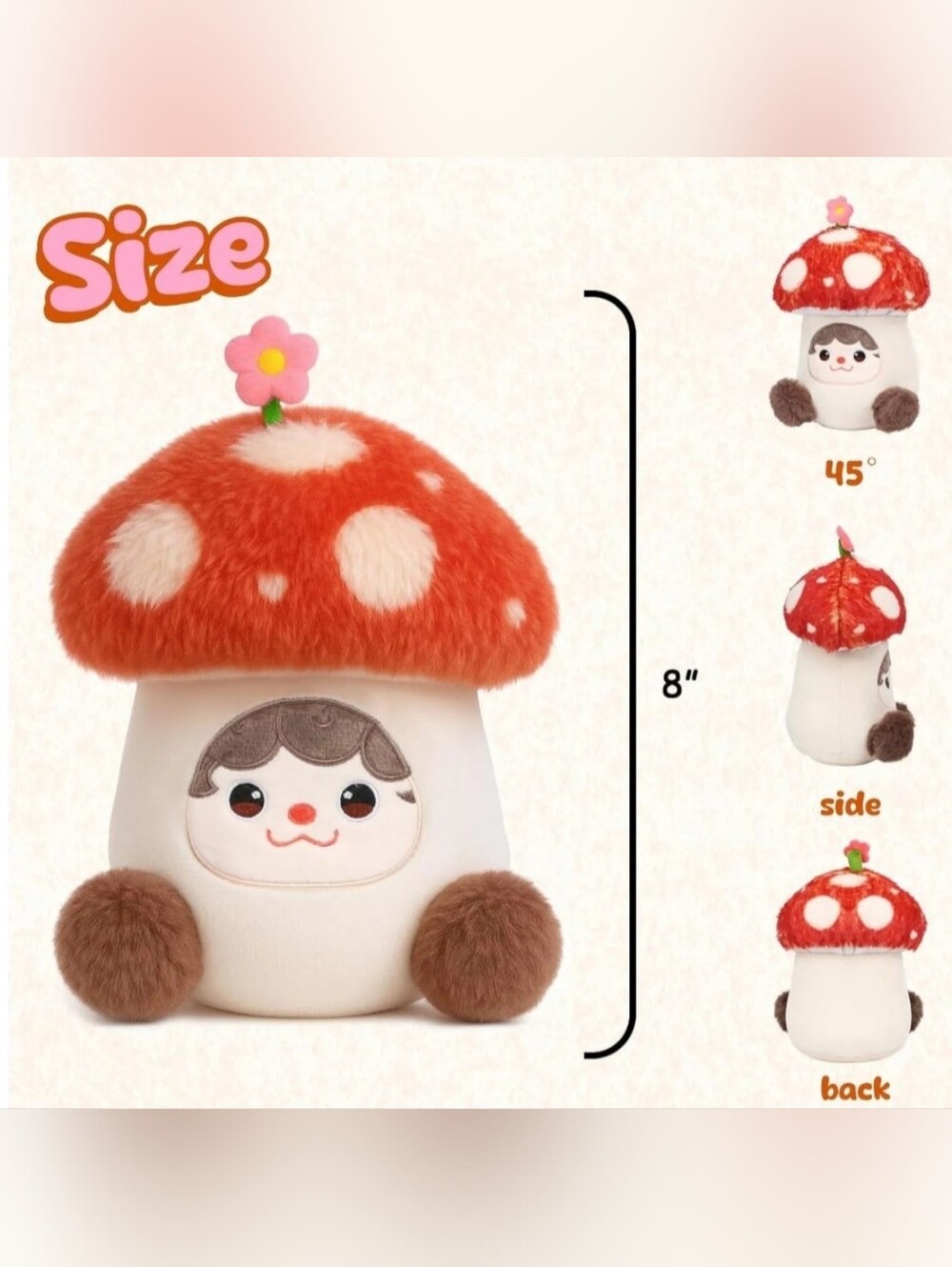 Mushymallow Red Mushroom Plush Pillow Soft Stuffed Toy, Med Size 8" *Box Damage* - Picture 12 of 16